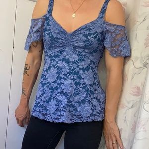 Romantic Stretch Lace Shoulder Baring Flowy Top